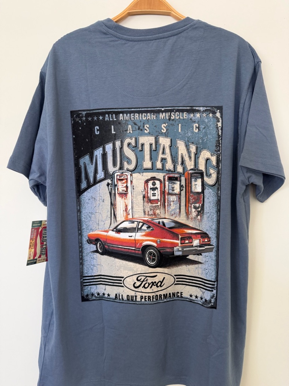 Ford Mustang Graphic Tee - Slate Blue with Red Car